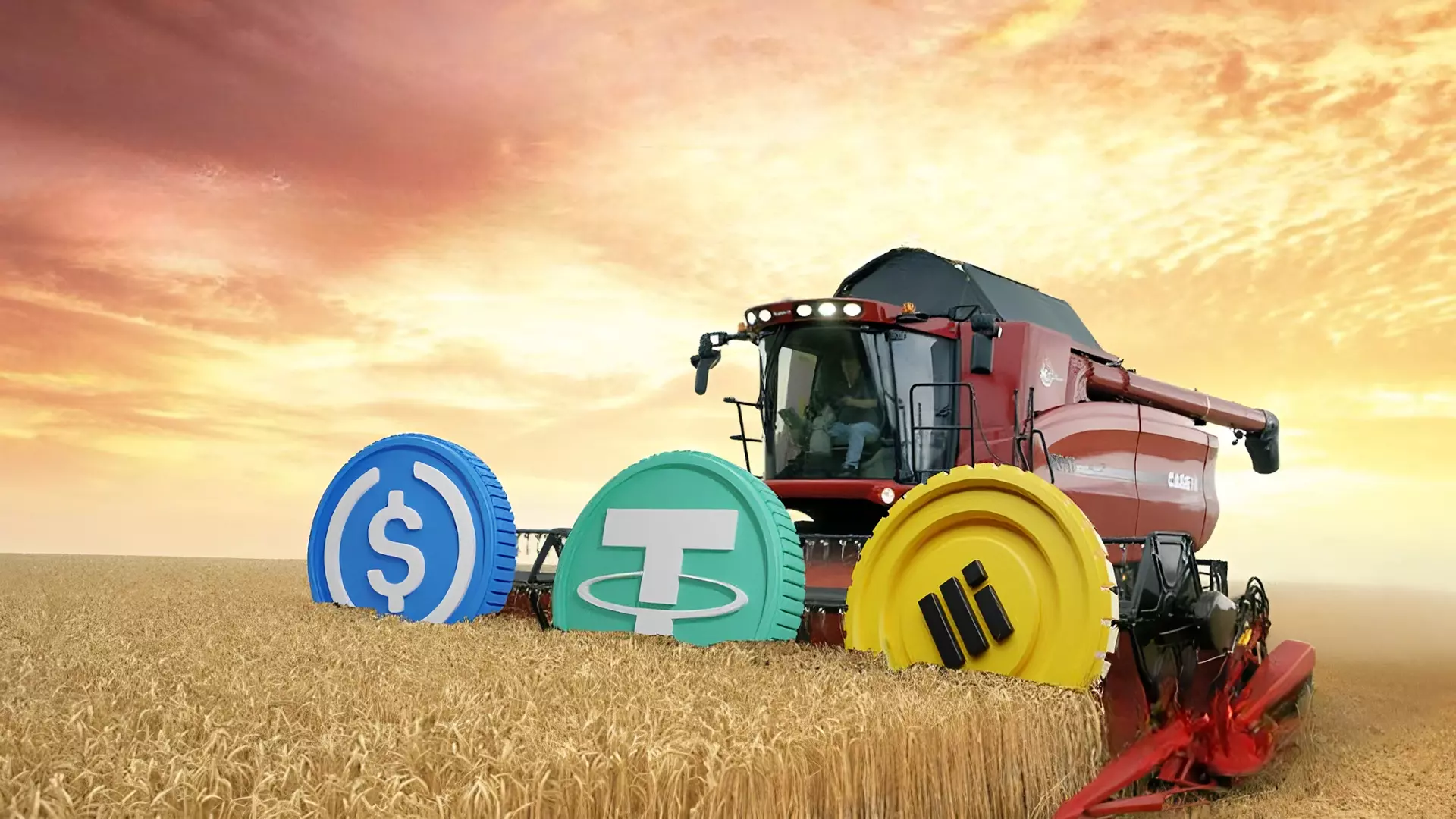 Image showing tractor in from of crypto coins ready to farm