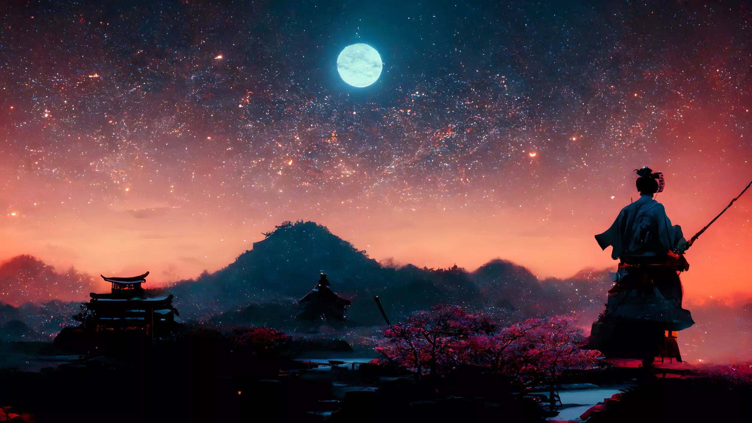 Image of samourai or ninja watchin the sky